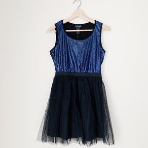 Blue Sequined Black Tulle Dress NWT